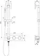 Brauseanwendung von Ideal Standard mit Handbrause und Brausekombination, dargestellt in technischer Zeichnung mit klarenMaßen und Details.